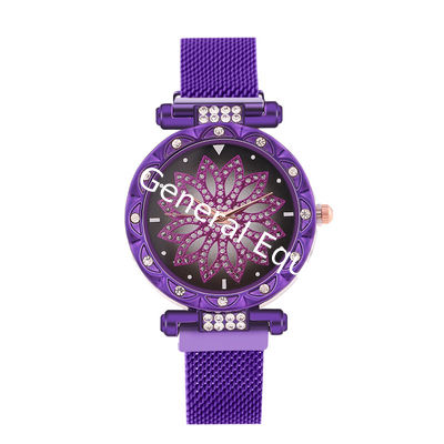 WJ-8578 China Wholesale Cheap Alloy Case Gold Crystal Women Stainless Steel Mesh Band Magnetic Watch