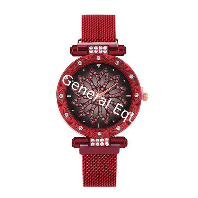 WJ-8578 China Wholesale Cheap Alloy Case Gold Crystal Women Stainless Steel Mesh Band Magnetic Watch