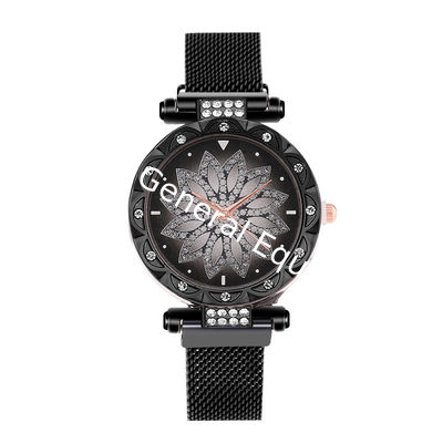 WJ-8578 China Wholesale Cheap Alloy Case Gold Crystal Women Stainless Steel Mesh Band Magnetic Watch