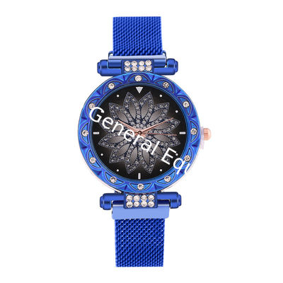 WJ-8578 China Wholesale Cheap Alloy Case Gold Crystal Women Stainless Steel Mesh Band Magnetic Watch