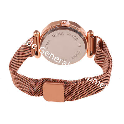 WJ-8578 China Wholesale Cheap Alloy Case Gold Crystal Women Stainless Steel Mesh Band Magnetic Watch