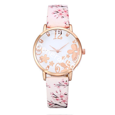 WJ-7877 Beautiful Chinese Factory High Quality One Hand Pink Flower Leather Woman Watch