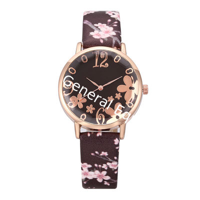 WJ-7877 Beautiful Chinese Factory High Quality One Hand Pink Flower Leather Woman Watch