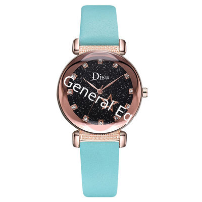 WJ-8427 Fashion Blue Leather Strap Red Band Quality Assurance Alloy Watch Case Women Fashion Watch