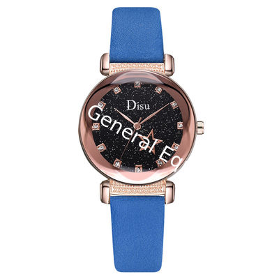 WJ-8427 Fashion Blue Leather Strap Red Band Quality Assurance Alloy Watch Case Women Fashion Watch