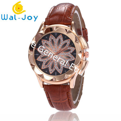 WJ-7804 Fashion Casual Creative Women's Watch Leather Strap Petal Rhinestone Watch Cross-border Trend Quartz Handwatch