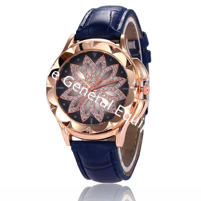 WJ-7804 Fashion Casual Creative Women's Watch Leather Strap Petal Rhinestone Watch Cross-border Trend Quartz Handwatch