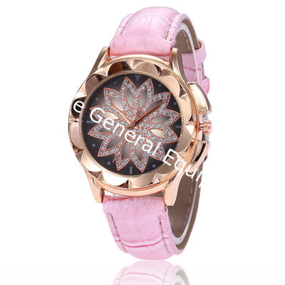 WJ-7804 Fashion Casual Creative Women's Watch Leather Strap Petal Rhinestone Watch Cross-border Trend Quartz Handwatch