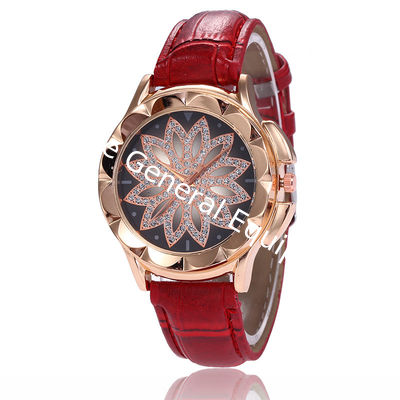 WJ-7804 Fashion Casual Creative Women's Watch Leather Strap Petal Rhinestone Watch Cross-border Trend Quartz Handwatch