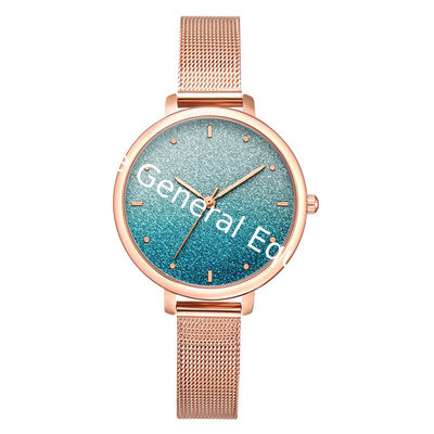 WJ-8461 Good Quality Gold Color Alloy Case Watch Band Buckle Stainless Steel Mesh Watch