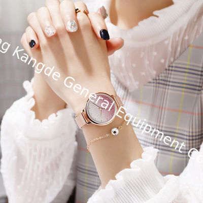 WJ-8461 Good Quality Gold Color Alloy Case Watch Band Buckle Stainless Steel Mesh Watch