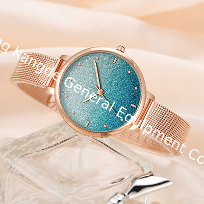 WJ-8461 Good Quality Gold Color Alloy Case Watch Band Buckle Stainless Steel Mesh Watch