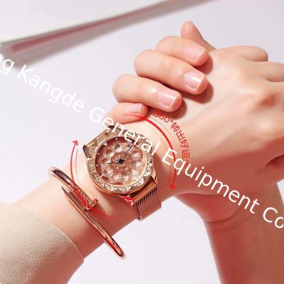 WJ-8052 Time Running Watches 360 Degree Rotating Dial Stainless Steel Magnetic Wrist Watches for Women