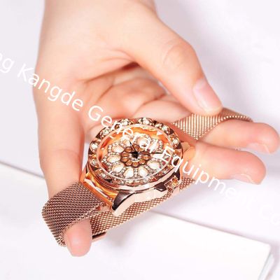 WJ-8052 Time Running Watches 360 Degree Rotating Dial Stainless Steel Magnetic Wrist Watches for Women