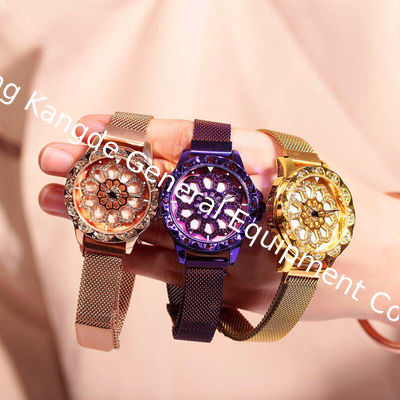 WJ-8052 Time Running Watches 360 Degree Rotating Dial Stainless Steel Magnetic Wrist Watches for Women