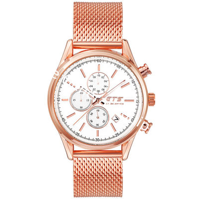 WJ-8382 Mens Mesh Three Watch Face Working Stainless Steel Watch Band Waterproof Watch