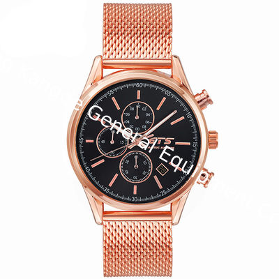 WJ-8382 Mens Mesh Three Watch Face Working Stainless Steel Watch Band Waterproof Watch