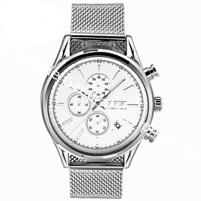 WJ-8382 Mens Mesh Three Watch Face Working Stainless Steel Watch Band Waterproof Watch