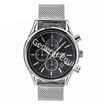 WJ-8382 Mens Mesh Three Watch Face Working Stainless Steel Watch Band Waterproof Watch