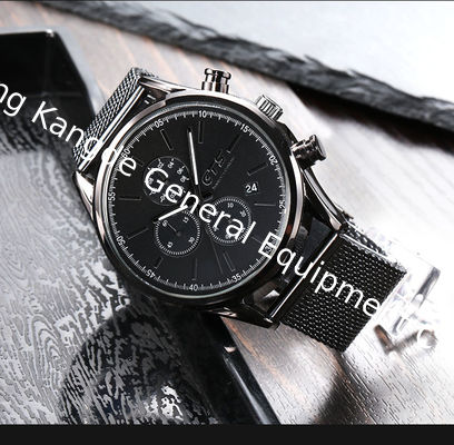 WJ-8382 Mens Mesh Three Watch Face Working Stainless Steel Watch Band Waterproof Watch