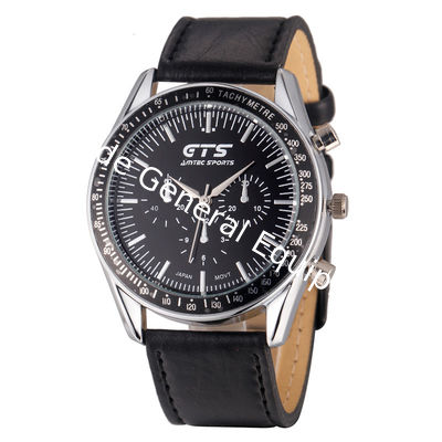 WJ-5434 newest hot sale GTS stylish stainless steel back leather band quartz men watch