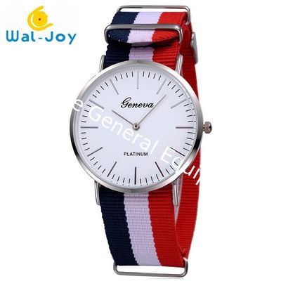 WJ-3395 China Yiwu Factory Hot Sale LOGO OEM Watch Knitted Canvas Nylon Stripe Vogue GENEVA Watches Man Promotional WristWatch
