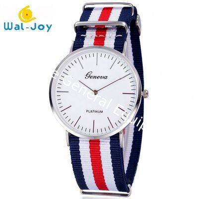 WJ-3395 China Yiwu Factory Hot Sale LOGO OEM Watch Knitted Canvas Nylon Stripe Vogue GENEVA Watches Man Promotional WristWatch