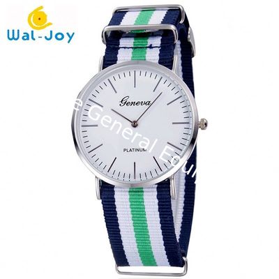 WJ-3395 China Yiwu Factory Hot Sale LOGO OEM Watch Knitted Canvas Nylon Stripe Vogue GENEVA Watches Man Promotional WristWatch