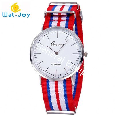 WJ-3395 China Yiwu Factory Hot Sale LOGO OEM Watch Knitted Canvas Nylon Stripe Vogue GENEVA Watches Man Promotional WristWatch