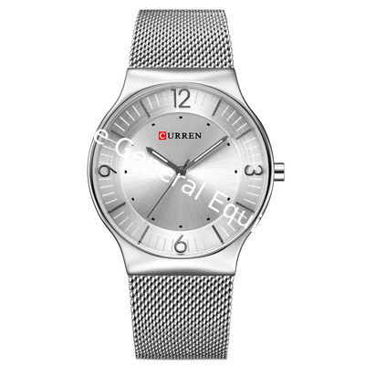WJ-7428 CURREN 8304 Ultra-thin Round Luxury Men's Watch Minimalist Digital Net Band Wrist-watch Waterproof Imported Wick Watch
