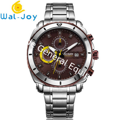 WJ-7604 MEGIR 2027 Gentleman Stainless Steel Quartz Watch Automatic Date Small Three Meedle Fashion Men's Wrist-watch