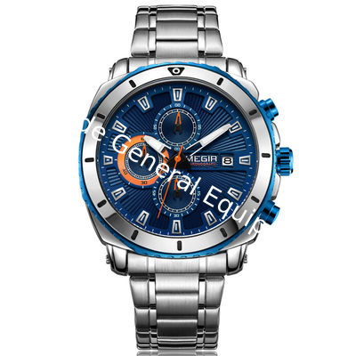 WJ-7604 MEGIR 2027 Gentleman Stainless Steel Quartz Watch Automatic Date Small Three Meedle Fashion Men's Wrist-watch