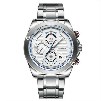 WJ-7391 Vogue Stainless Steel Watches BIDEN Brand Quartz Handwatches 3ATM Waterproof Date Day Men Wrist Watches
