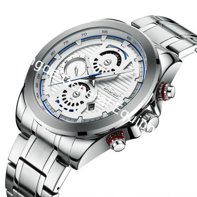 WJ-7391 Vogue Stainless Steel Watches BIDEN Brand Quartz Handwatches 3ATM Waterproof Date Day Men Wrist Watches