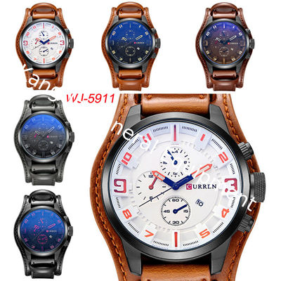 WJ-5911 CURREN 8225 High-end Casual Men's Dial Calendar Watch Waterproof Blue light Quartz Leather Wrist-watch