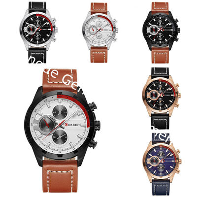 WJ-5911 CURREN 8225 High-end Casual Men's Dial Calendar Watch Waterproof Blue light Quartz Leather Wrist-watch