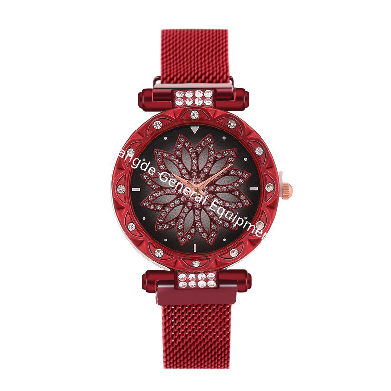 WJ-8578 China Wholesale Cheap Alloy Case Gold Crystal Women Stainless Steel Mesh Band Magnetic Watch