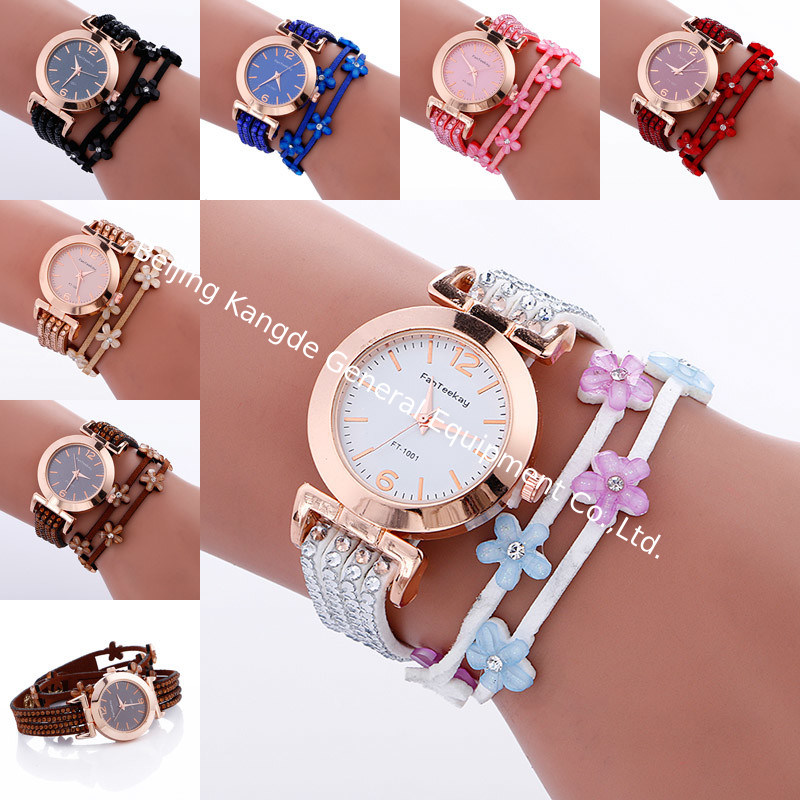 WJ-7029 Fashion diamond women watches flowers bracelet handwatches leather bangle wrist watches
