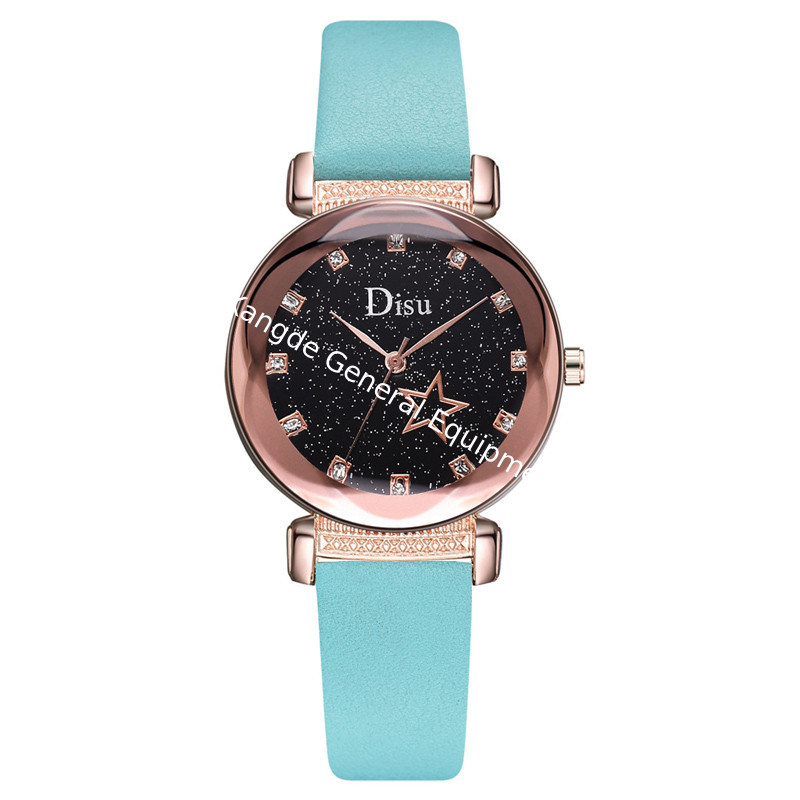 WJ-8427 Fashion Blue Leather Strap Red Band Quality Assurance Alloy Watch Case Women Fashion Watch