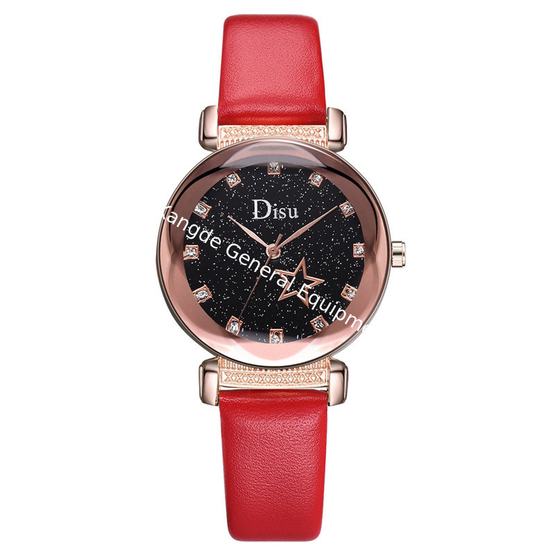 WJ-8427 Fashion Blue Leather Strap Red Band Quality Assurance Alloy Watch Case Women Fashion Watch