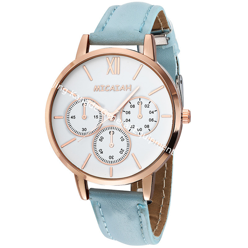 WJ-8424 Women Fashion Wrist Leather Strap Alloy Watch Case Analog Watch