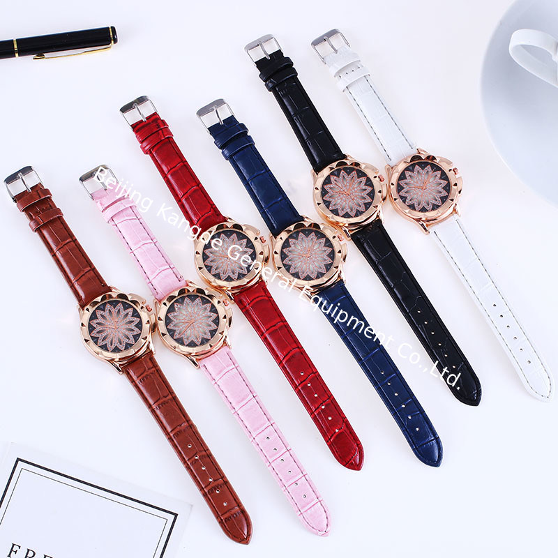 WJ-7804 Fashion Casual Creative Women's Watch Leather Strap Petal Rhinestone Watch Cross-border Trend Quartz Handwatch