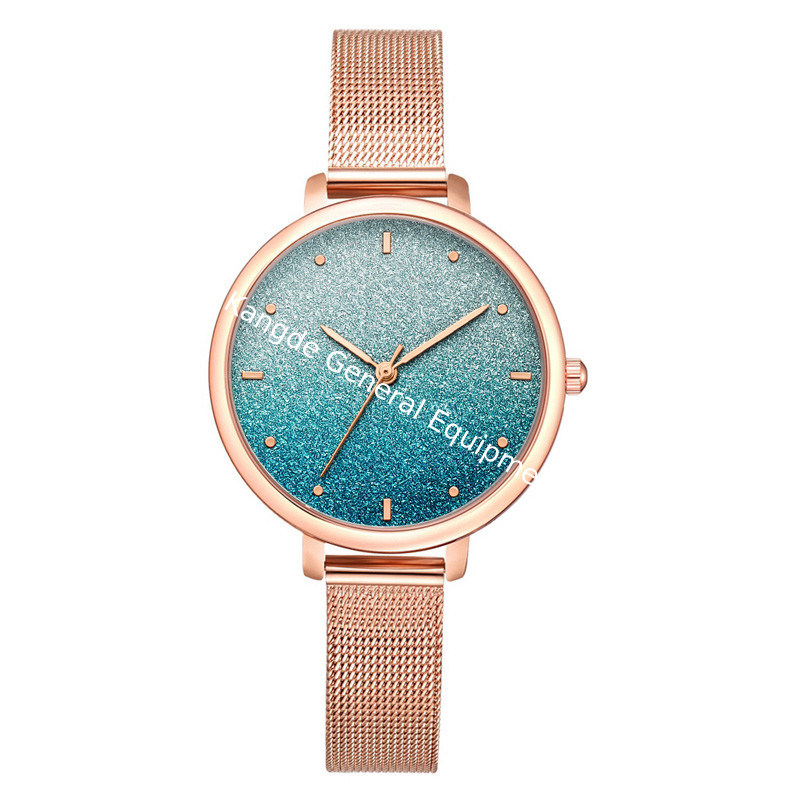 WJ-8461 Good Quality Gold Color Alloy Case Watch Band Buckle Stainless Steel Mesh Watch