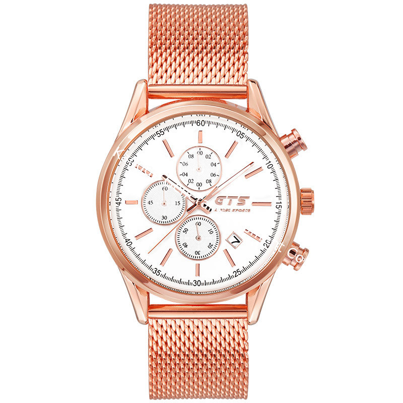 WJ-8382 Mens Mesh Three Watch Face Working Stainless Steel Watch Band Waterproof Watch