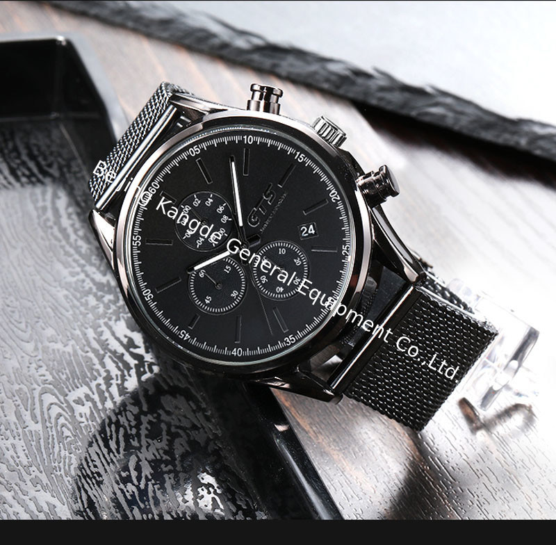 WJ-8382 Mens Mesh Three Watch Face Working Stainless Steel Watch Band Waterproof Watch