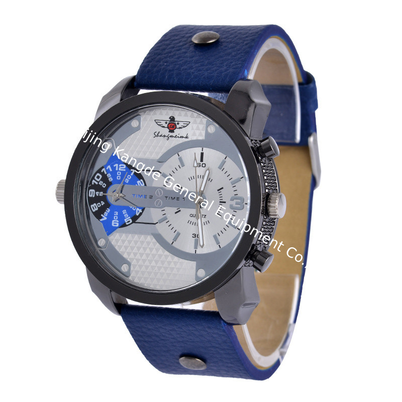 WJ-5381 personality double time fashion student quartz charming leather men watch