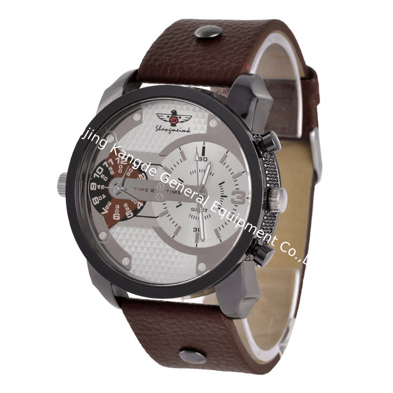 WJ-5381 personality double time fashion student quartz charming leather men watch