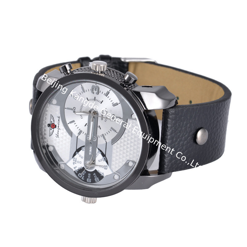 WJ-5381 personality double time fashion student quartz charming leather men watch