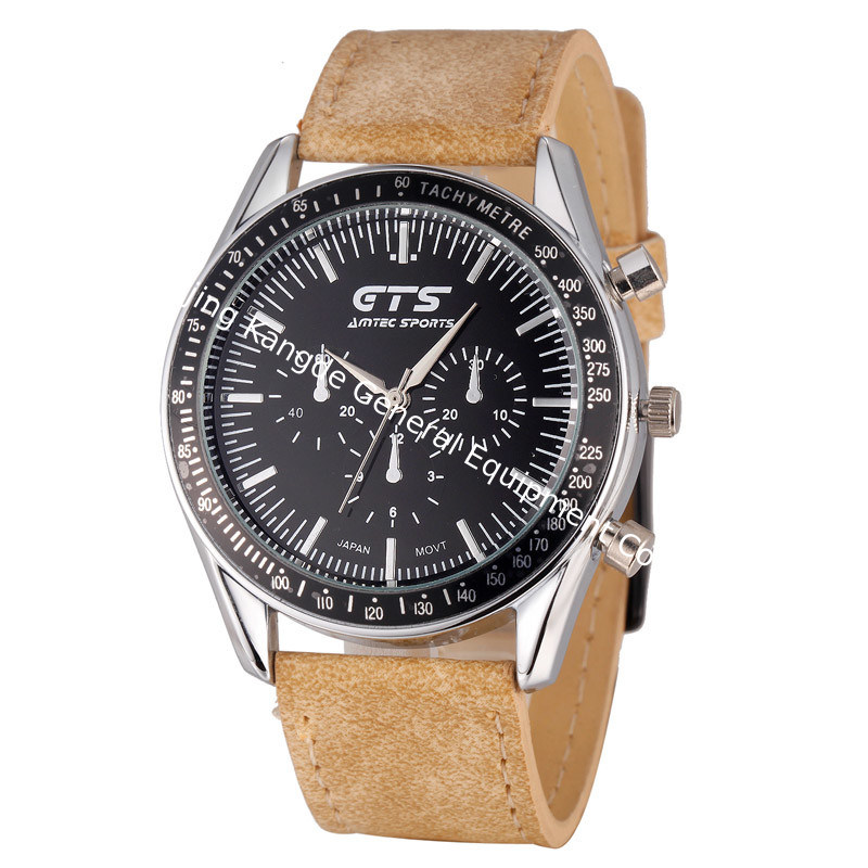 WJ-5434 newest hot sale GTS stylish stainless steel back leather band quartz men watch