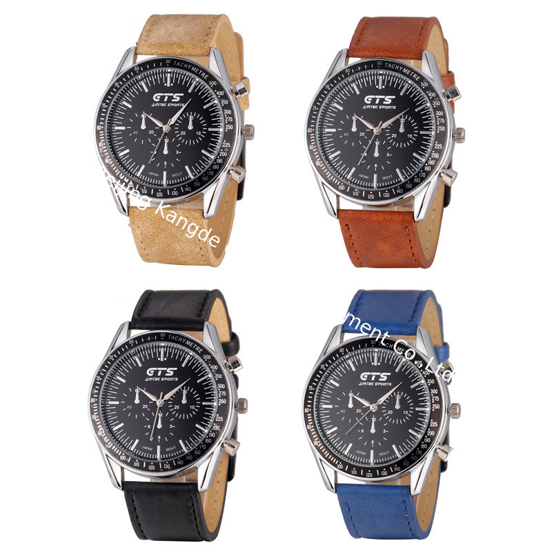 WJ-5434 newest hot sale GTS stylish stainless steel back leather band quartz men watch